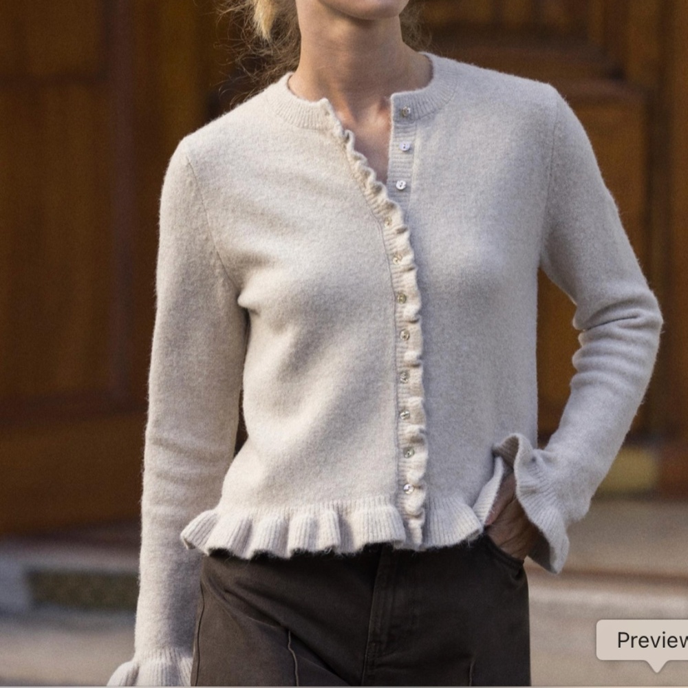 Zara RUFFLED KNIT CARDIGAN - SAND - Large